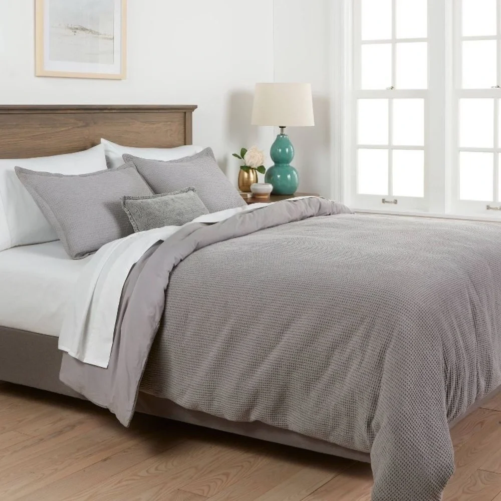 Threshold King Washed Waffle Weave Duvet Cover & Sham Set Gray - Threshold